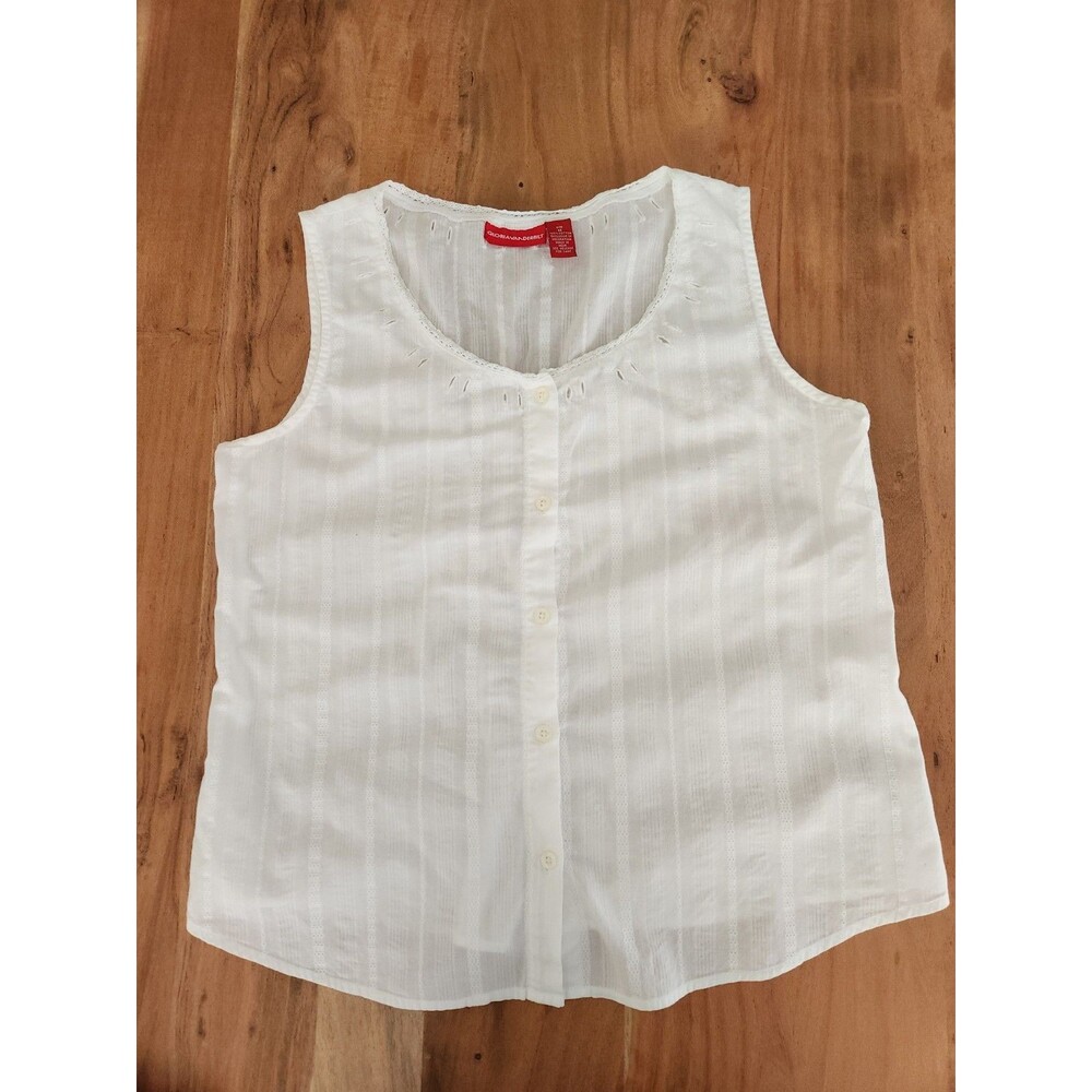 Gloria Vanderbilt Cottagecore Boho White Button-Front Cotton Tank Women's Medium